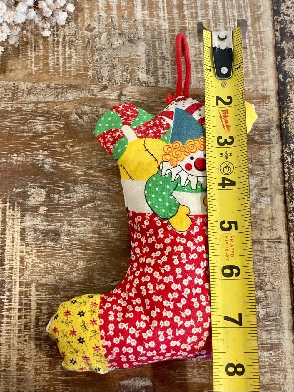 Vintage Plush Ornament Patchwork Clown Christmas Stocking Handmade
